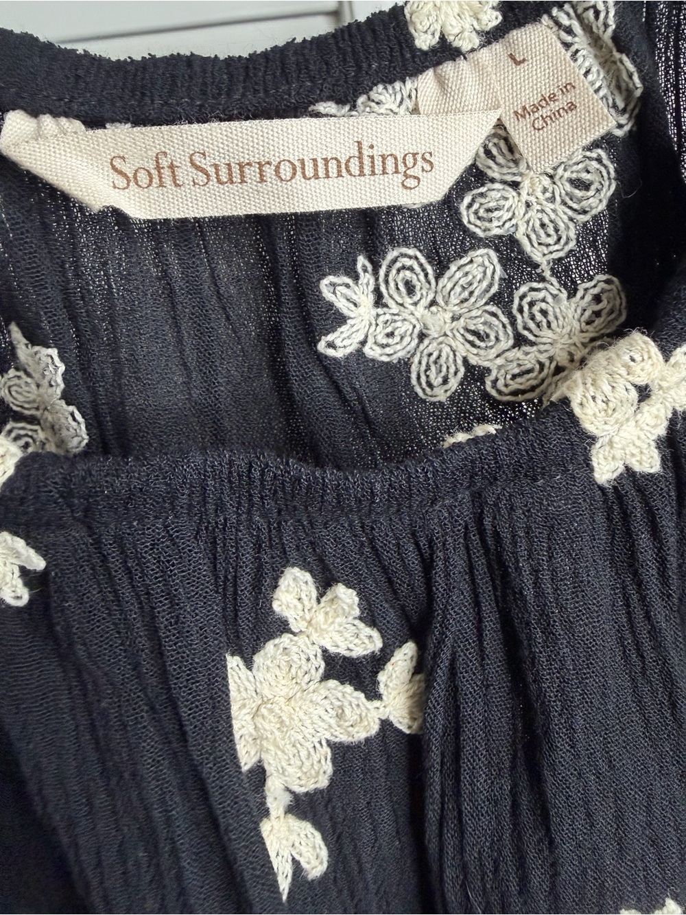 Soft Surroundings Black Floral Blouse – Romantic Country Cottagecore Large - Picture 5 of 6